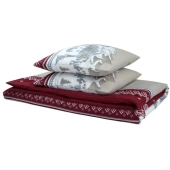 Housse de couette Navacerrada 220x240 cm 100 % flanelle de coton + 2 taies - Dessin chalet montagne rouge et gris