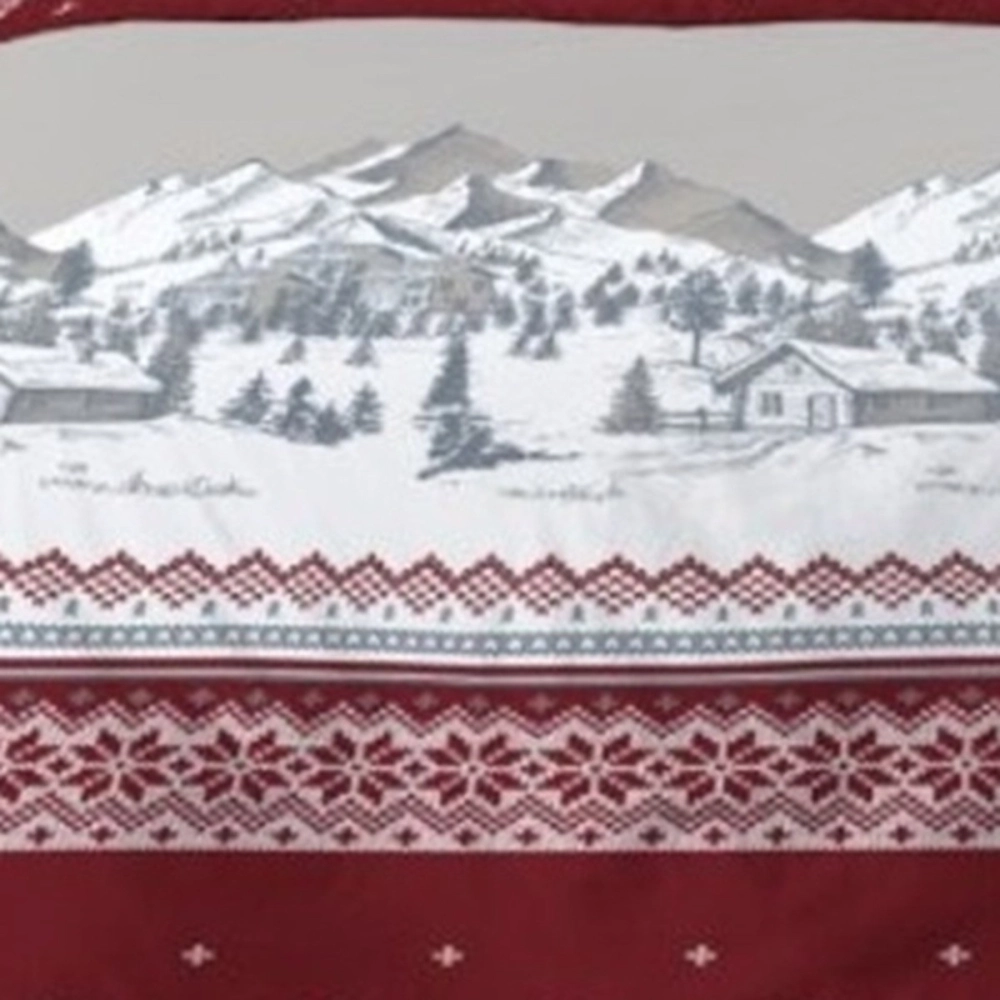 Housse de couette Navacerrada 220x240 cm 100 % flanelle de coton + 2 taies - Dessin chalet montagne rouge et gris