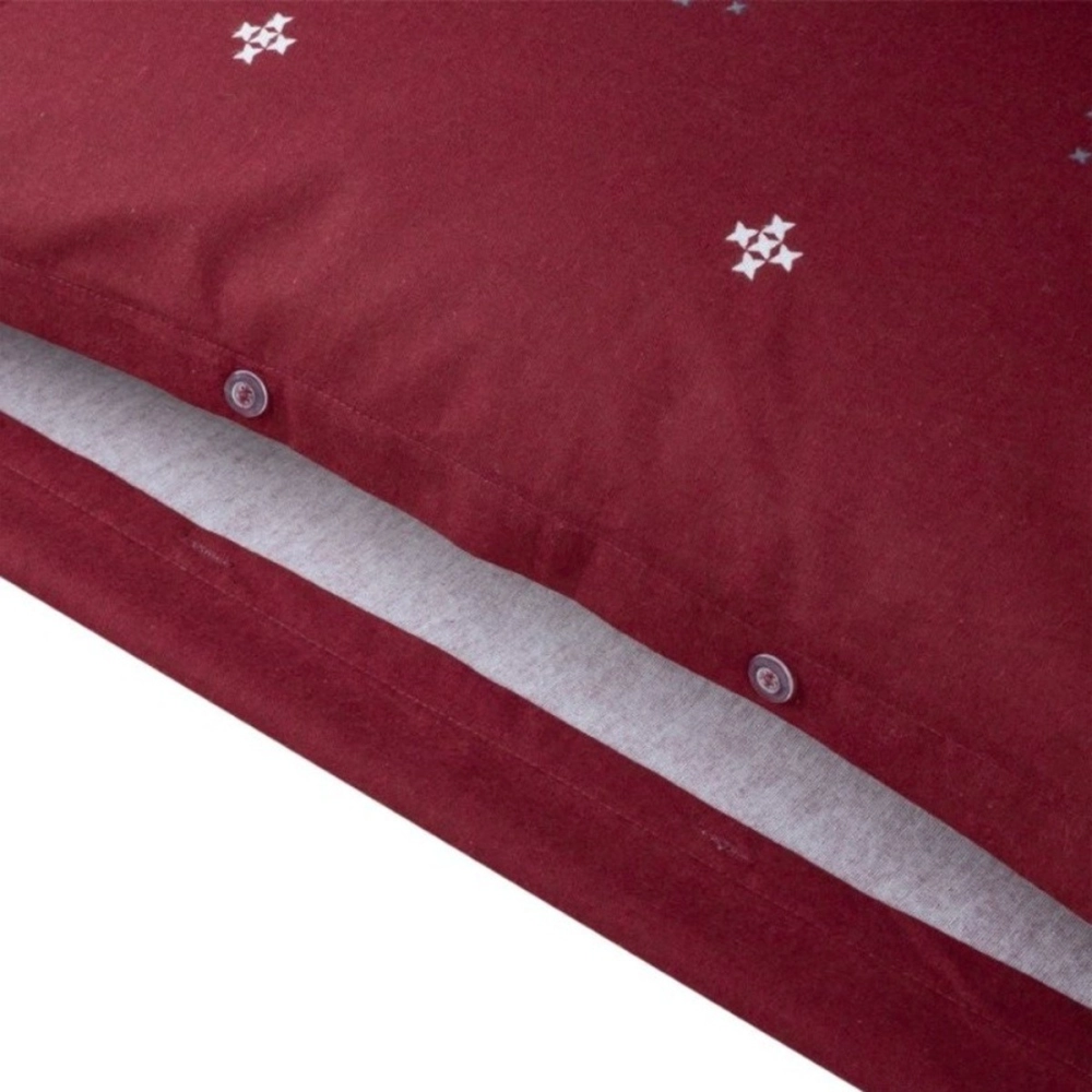 Housse de couette Navacerrada 220x240 cm 100 % flanelle de coton + 2 taies - Dessin chalet montagne rouge et gris