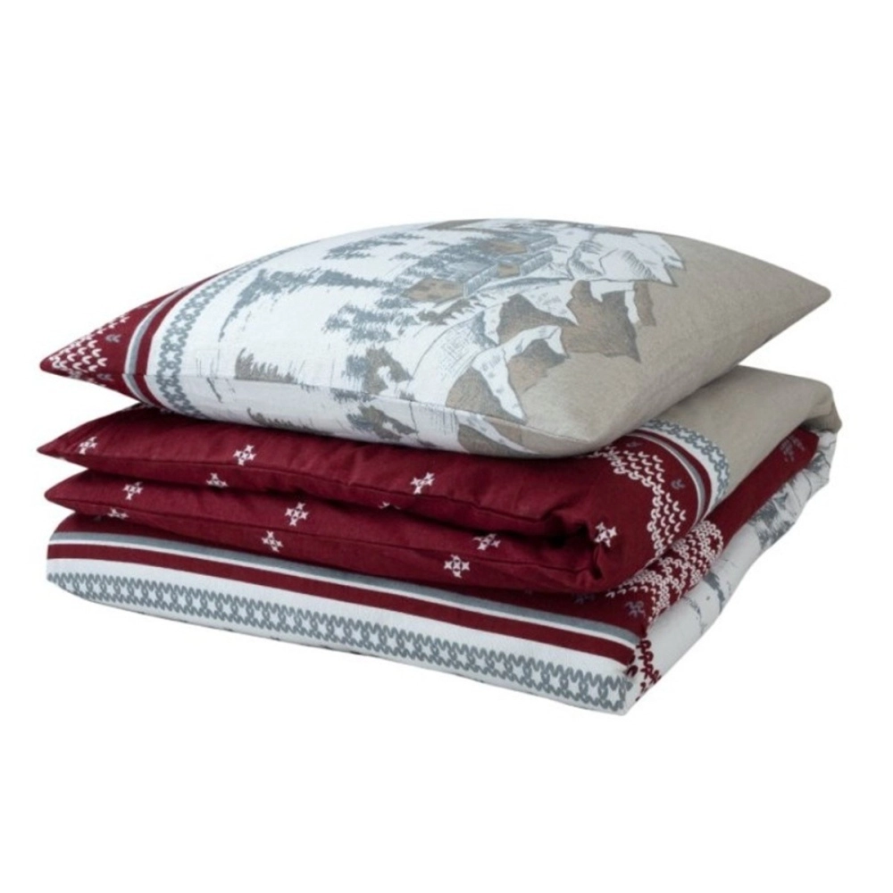 Housse de couette Navacerrada en flanelle 140x200 cm + taie - 100 % coton d'hiver - Inspiration montagne - Pour lit une place