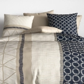 Housse de couette 220x240 cm NAIROBI + 2 taies 100% coton 57 fils - Parure de lit inspiration ethnique bleue et sable