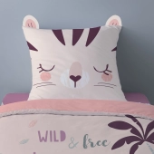 Housse de couette Katie esprit jungle sur fond rose 140x200 cm + taie - 100 % coton 52 fils - Pour lit une place