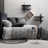 Housse de Couette 220x240 cm PAVAGE + 2 taies 100% coton 57 fils - Parure de lit graphique hexagonal noire et blanche