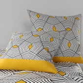 Housse de couette 260x240 cm FARO - Motifs géométriques jaunes et noir - Coton 57 fils OEKO-TEX - Finition boutons + 2 taies