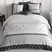 Housse de couette 260x240 cm CASTA - Parure de lit 100% coton 57 fils – Motifs graphiques noirs et blancs + 2 taies d’oreiller