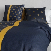 Housse de couette 220x240 cm NIL 100% coton 57 fils - Parure de lit bleu nuit et or + 2 taies 63x63 cm - Label Oeko-Tex