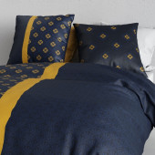 Housse de couette 260x240 cm NIL + taies - Parure asymétrique bleu nuit et or pur coton 57 fils - Finition boutons - Oeko-Tex
