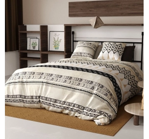 Housse de couette Bohème coton 57 Fils | Style ethnique noir et beige