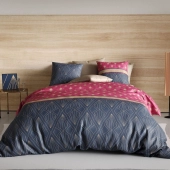 Housse de couette 220x240 cm LILY + 2 taies - Pur coton 57 fils - Dessins géométriques fuchsia, violet et sable - Oeko-Tex