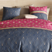 Housse de couette 260x240 cm LILY 100% coton 57 fils - Dessins géométriques violet et fuchsia - 2 taies carrées - Oeko-Tex