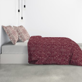 Housse de couette 200x200 cm VISHKA + 2 taies - pur coton bio 57 fils - Motifs fleuris sur fond pourpre - Finition boutons