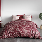 Housse de couette 200x200 cm VISHKA + 2 taies - pur coton bio 57 fils - Motifs fleuris sur fond pourpre - Finition boutons