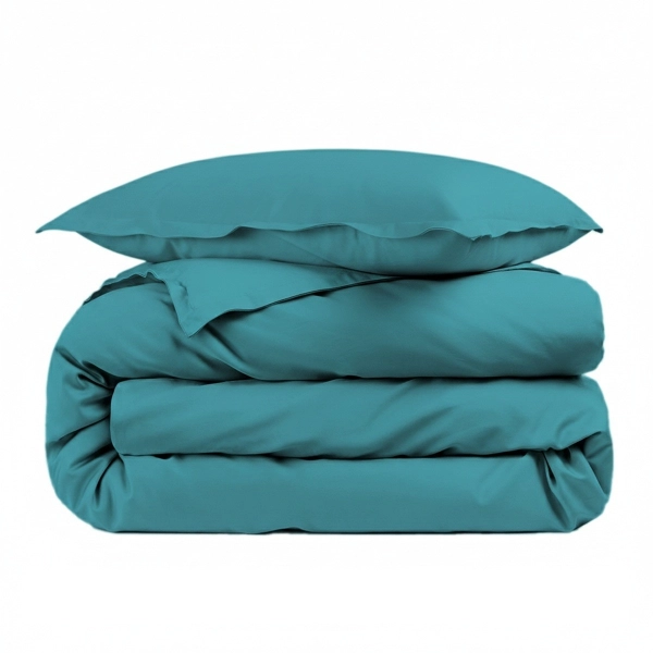 Housse de couette unie percale de coton 80 fils/cm² pour lit simple bleu canard