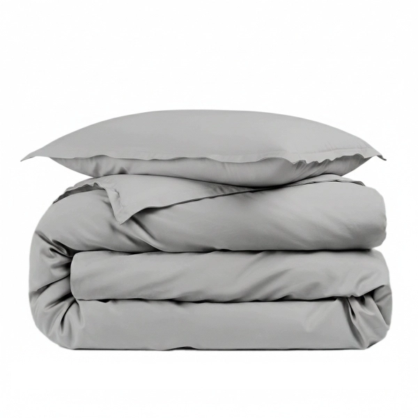 Housse de couette unie percale de coton 80 fils/cm² pour lit simple gris clair