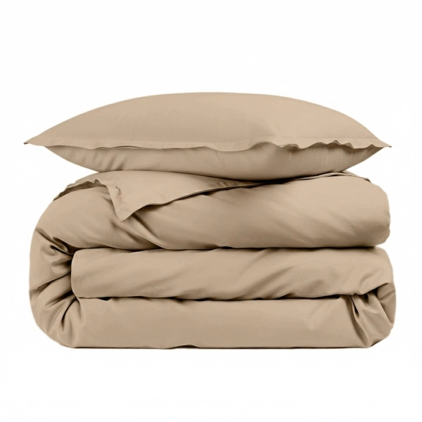 Housse de couette unie percale de coton 80 fils/cm² pour lit simple mastic