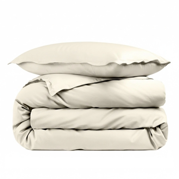 Housse de couette unie percale de coton 80 fils/cm² pour lit simple naturel