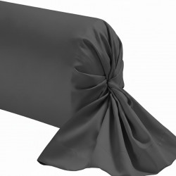 Taie de traversin 45x230 cm en coton gris anthracite, finition point de bourdon, fabrication française