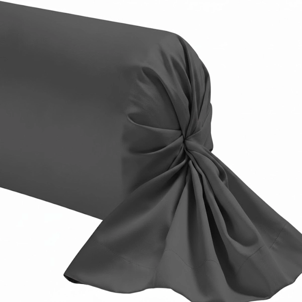 Taie de traversin 45x230 cm en coton gris anthracite, finition point de bourdon, fabrication française