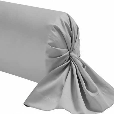 Taie de traversin 45x230 cm en coton gris souris, finition point de bourdon, fabrication française