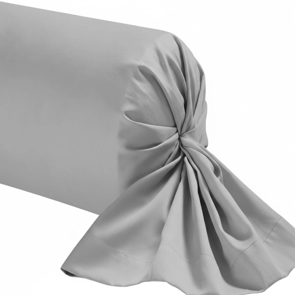 Taie de traversin 45x230 cm en coton gris souris, finition point de bourdon, fabrication française