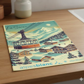 Torchons esprit montagne sur fond d'ambiance 100% coton 50x70cm village avec détails de station