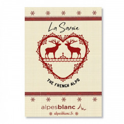 Torchons esprit montagne sur fond blanc,  100% coton 50x70cm winter rouge, détils savoie rouge et blanc