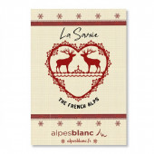 Torchons esprit montagne sur fond blanc,  100% coton 50x70cm winter rouge, détils savoie rouge et blanc