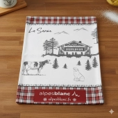 Torchon de cuisine Alpage rouge et gris 50x70 cm - 100% coton - Dessin montagne esprit Savoie - Lavable en machine