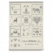 torchon de cuisine montagne gris, dessins savoyard gris sur fond beige, 100% coton 50x70cm sur fond blanc.