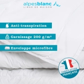 Couette été anti-transpiration 200 g/m² - Légère et respirante - Fabrication Française - Enveloppe toucher peau de pêche
