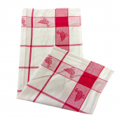 torchons à carreaux motif canard rouge, 100% coton jacquard 50x70cm, sur fond blanc