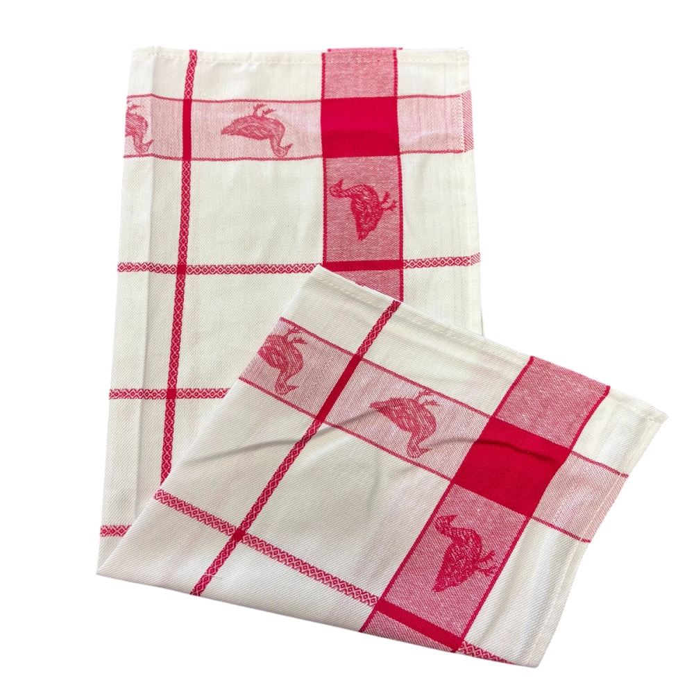 Lot de 6 torchons à carreaux motif canard rouge, bleu et gris 100% coton jacquard 50x70cm