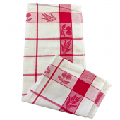 Torchons motifs cerise rouge 100% coton tissage jacquard, 50x70cm, sur fond blanc.