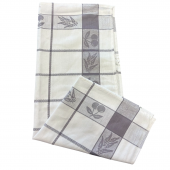 Torchons motifs cerise gris 100% coton tissage jacquard, 50x70cm, sur fond blanc.