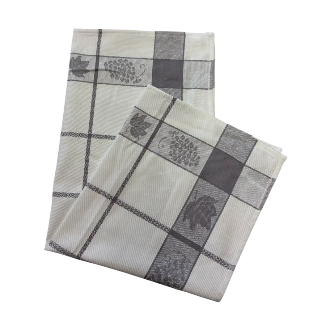 Lot de 6 torchons à carreaux motif feuilles de vignes bleu, rouge et gris 50x70 cm - 100% coton tissage jacquard