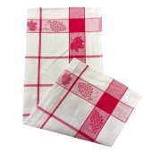 Lot de 6 torchons à carreaux motif feuilles de vignes bleu, rouge et gris 50x70 cm - 100% coton tissage jacquard