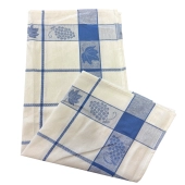 Lot de 6 torchons à carreaux motif feuilles de vignes bleu, rouge et gris 50x70 cm - 100% coton tissage jacquard
