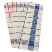 Lot de 6 torchons à carreaux motifs cerises rouge, bleu, gris 100% coton tissage jacquard, 50x70cm