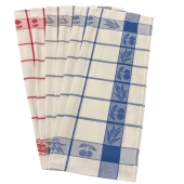 Lot de 6 torchons à carreaux motif cerises bleu, rouge et gris 100% coton jacquard 50x70cm
