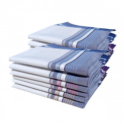 Lot de 12 mouchoirs Adrien en coton jumel 44x44 cm avec bordures rayures et carreaux, bleus, rouges, jaunes