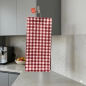 Lot de 3 torchons à carreaux rouges motif rappel montagnard 50x70 cm - 100% coton avec 1 torchon nid d'abeille