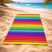 Drap de plage motif rayures multicolores 90x170 cm - Serviette de plage 100 % coton tissage jacquard, douce et absorbante