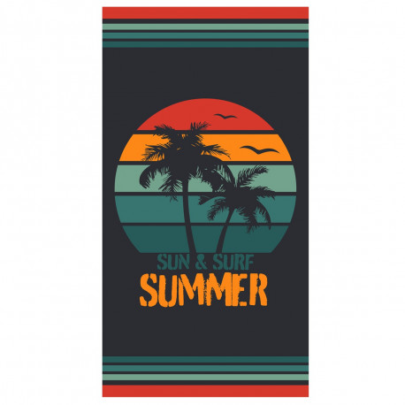 Serviette de plage summer sur fond noir , au couleur pastel, sur fond blanc. 90x170cm, 100% coton jacquard