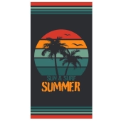 Drap de plage summer pastel sur fond noir 90x170 cm - Serviette de plage 100 % coton tissage jacquard, douce et absorbante
