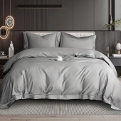 Housse de couette brodée 220x240 cm satin de coton 120 fils/cm² avec taies à volant 65x65 cm - Luxe et élégance