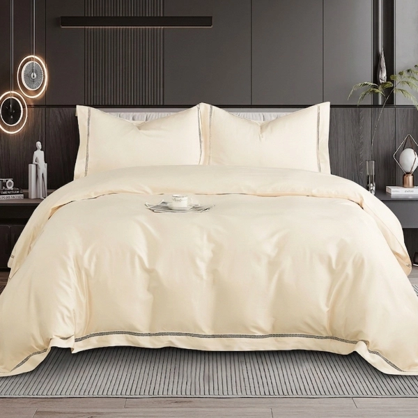 Housse de couette unie brodée 220x240 cm satin de coton avec taies