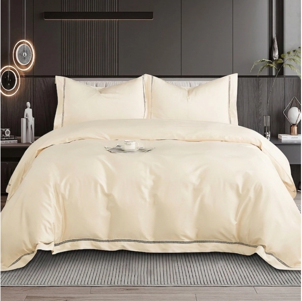 Housse de couette brodée 220x240 cm satin de coton 120 fils/cm² avec taies à volant 65x65 cm - Luxe et élégance
