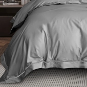 Housse de couette brodée 220x240 cm satin de coton 120 fils/cm² avec taies à volant 65x65 cm - Luxe et élégance
