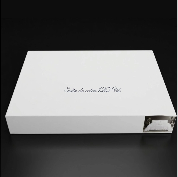 Housse de couette brodée 220x240 cm satin de coton 120 fils/cm² avec taies à volant 65x65 cm - Luxe et élégance