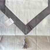 Chemin de table perle, couleur gris & blanc en coton & lin - 45x150 cm